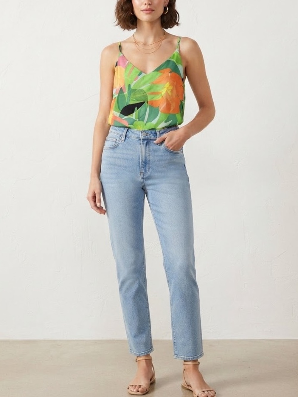 Tropical Floral Green Sleeveless Blouse